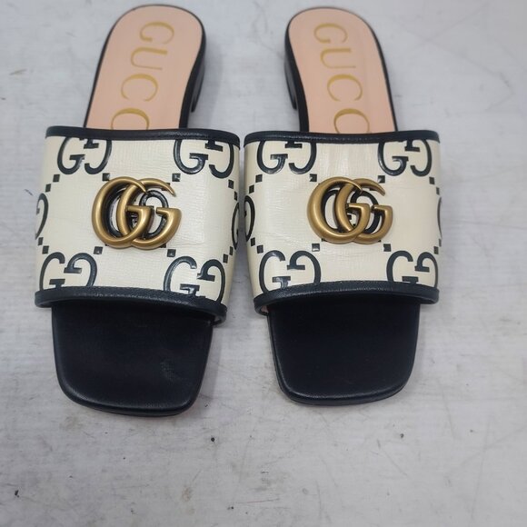 Gucci Jolie GG Marmont Slide Black White Sandal - Picture 8 of 11